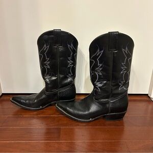 Men’s Black Leather Cowboy Boots | Made in Mexico Approx US 9 EE Pointed Toe